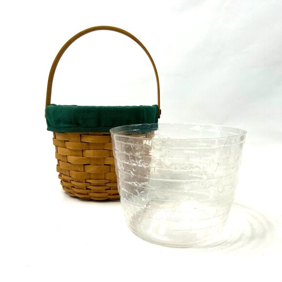 2004 Longaberger Round Basket Green Liner Plastic Protector Hinged Handle 8" - Picture 1 of 8